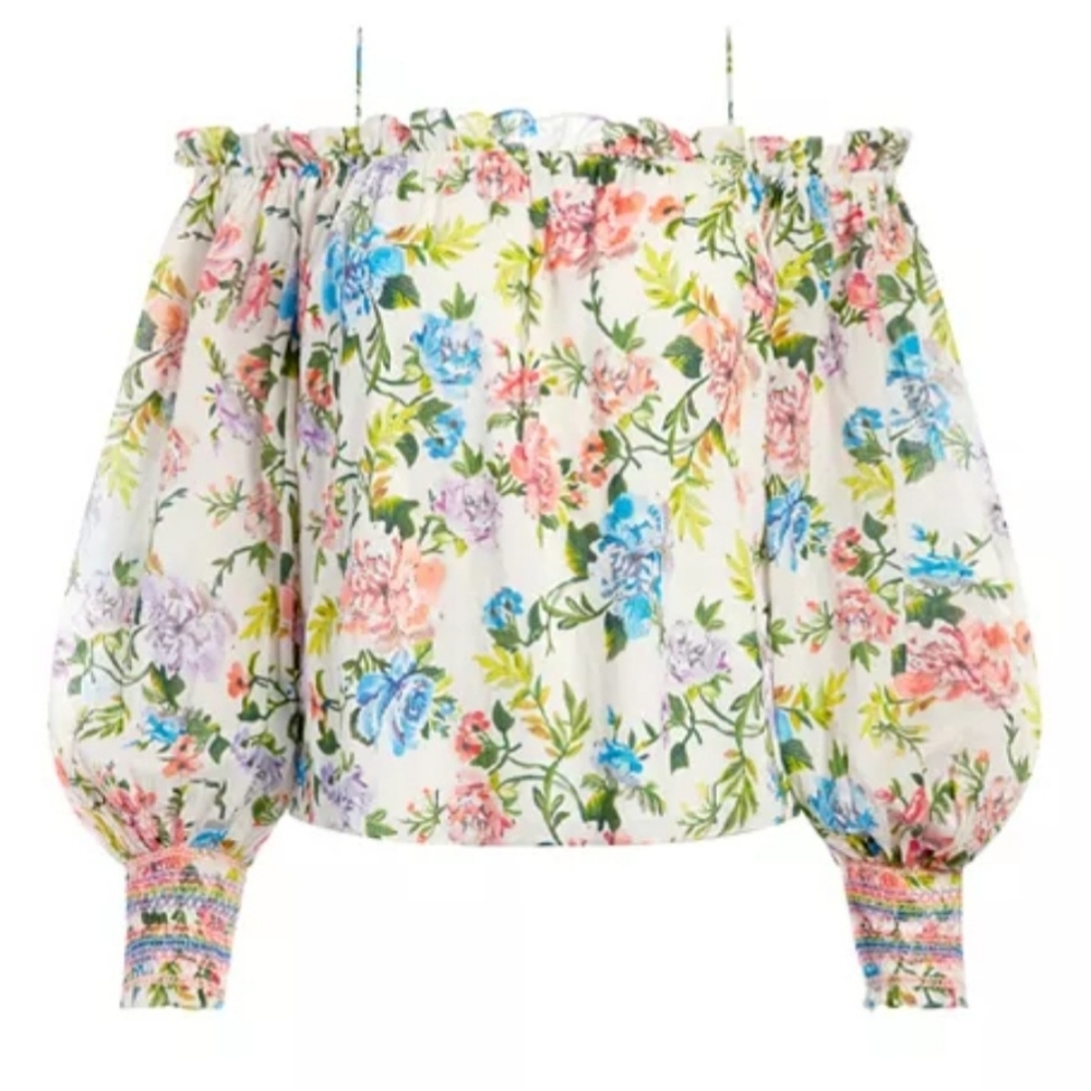 Alice + olivia tereza flora print off shoulder top Size Small - Picture 2 of 15